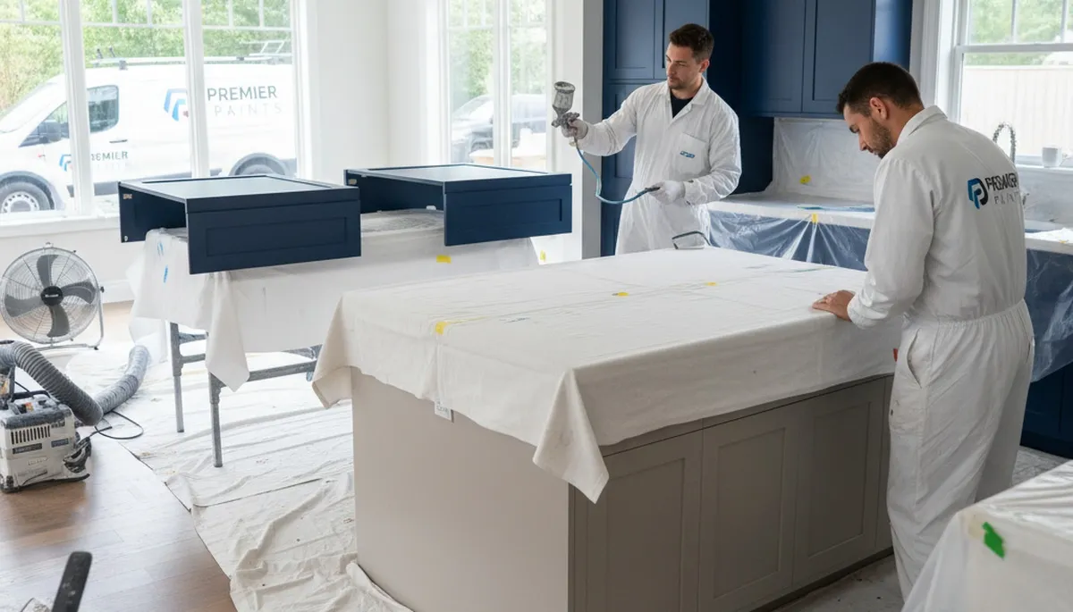 Professional cabinet painting in Easton, PA kitchen by local house painters for a smooth, durable finish