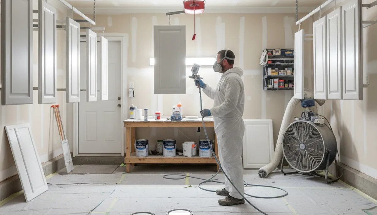 Professional cabinet painting in Easton, PA using spray and brush techniques for smooth kitchen finishes
