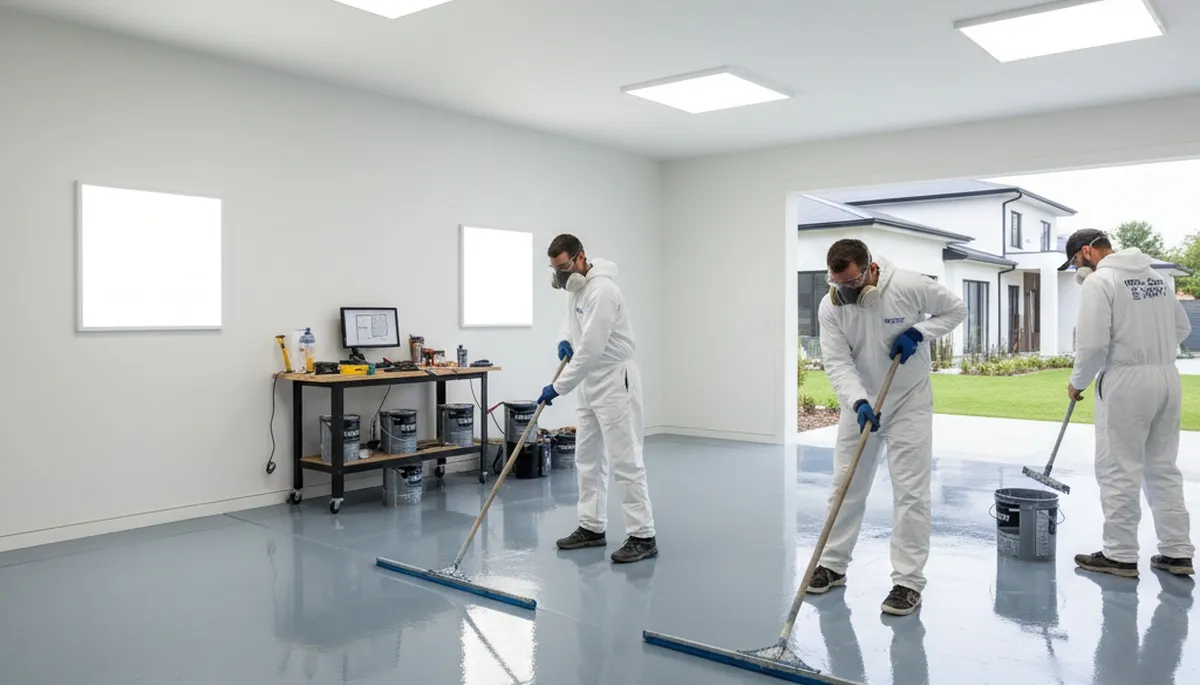 Professional epoxy floor coating application in Easton, PA garage by local painting experts