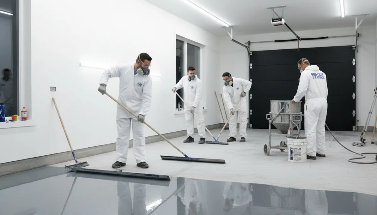 Professional epoxy floor coating application in Easton, PA garage by local painting experts