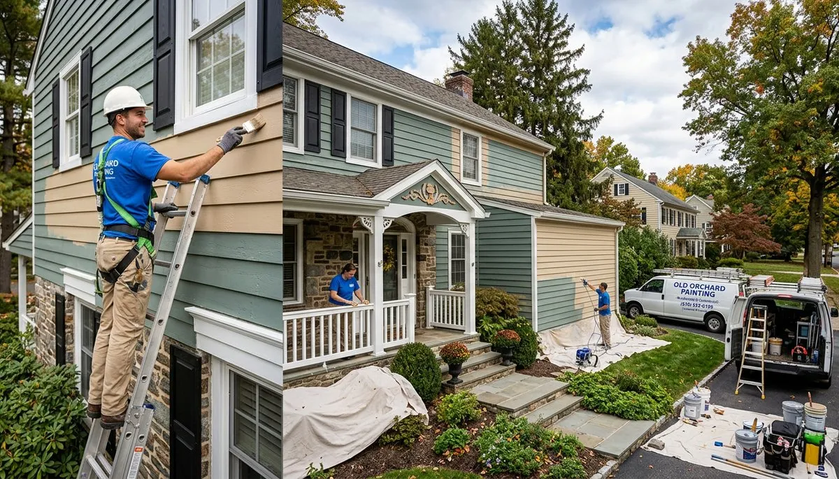 Professional house painters refinishing home exterior in Easton, PA