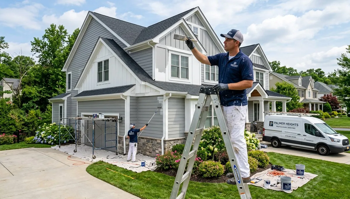 Professional house painter working on residential exterior in Easton, PA