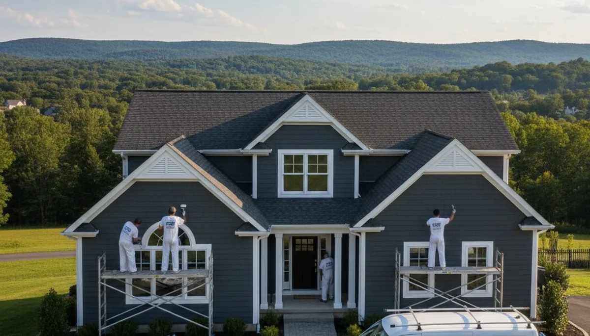 Professional house painters working on residential exterior in Easton, PA