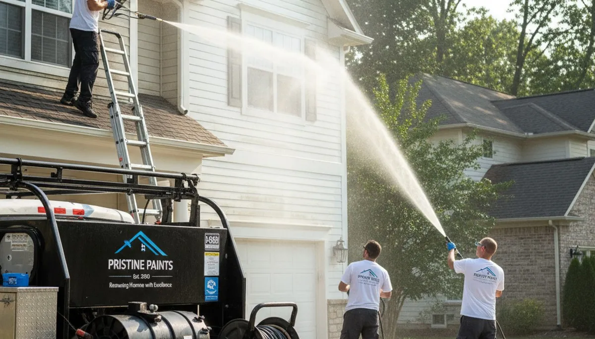 Professional pressure cleaning of home exterior in Easton, PA by expert local house painters